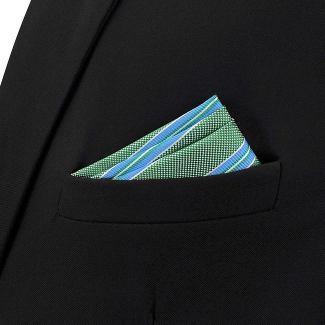 shlax & wing BH57 Green Striped Mens Pocket Square Classic Wedding Handkerchief Groom Business Tienda