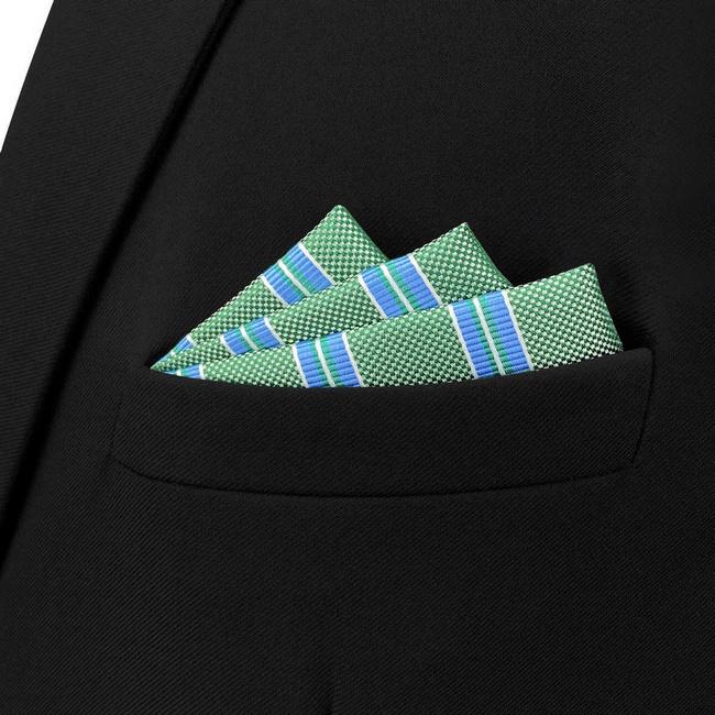 shlax & wing BH57 Green Striped Mens Pocket Square Classic Wedding Handkerchief Groom Business Tienda