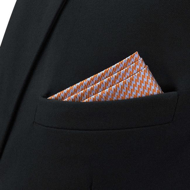 shlax & wing BH60 Gray Orange Houndstooth Mens Pocket Square Fashion Party Handkerchief Wedding Liquidación