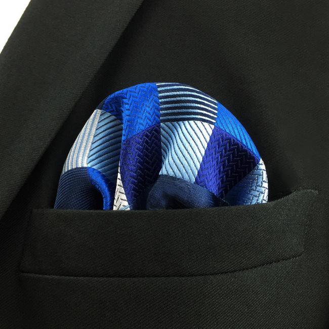 shlax & wing KH2 Navy Black White Light Blue Checked Pocket Square Mens Neckties Jacquard Woven Hanky Rebajas top