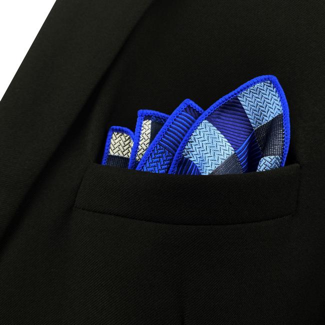 shlax & wing KH2 Navy Black White Light Blue Checked Pocket Square Mens Neckties Jacquard Woven Hanky Rebajas top