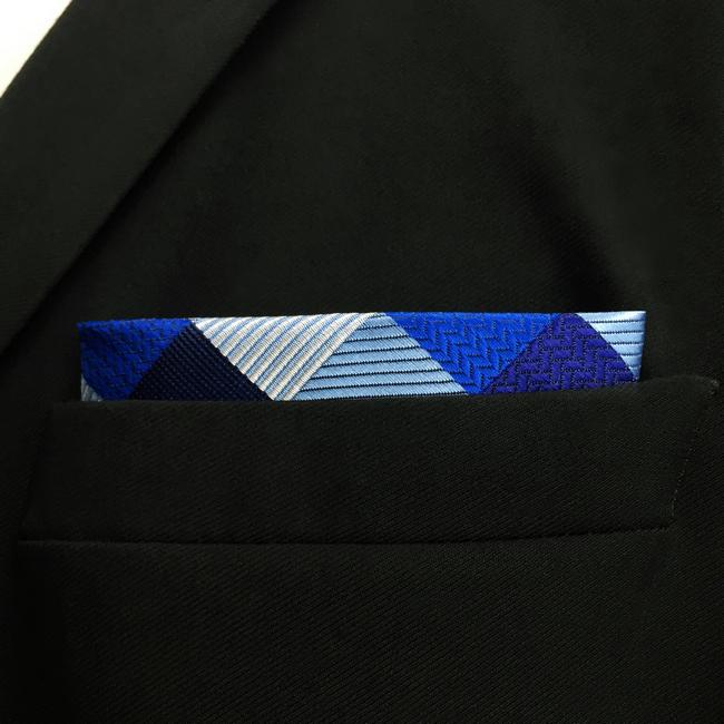 shlax & wing KH2 Navy Black White Light Blue Checked Pocket Square Mens Neckties Jacquard Woven Hanky Rebajas top