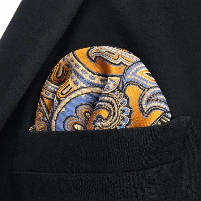 shlax & wing KH6 Paisley Wedding Gold Gray Pocket Square Mens Neckties Jacquard Woven Hanky Envío gratis