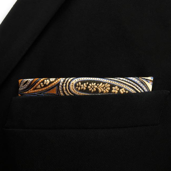 shlax & wing KH6 Paisley Wedding Gold Gray Pocket Square Mens Neckties Jacquard Woven Hanky Envío gratis