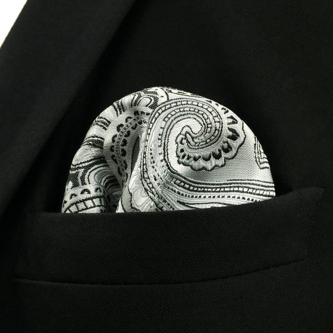 shlax & wing KH7 Grey Black Paisley Pocket Square Mens Neckties Jacquard Woven Hanky Oferta especial