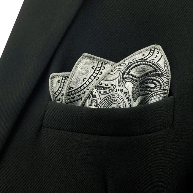 shlax & wing KH7 Grey Black Paisley Pocket Square Mens Neckties Jacquard Woven Hanky Oferta especial