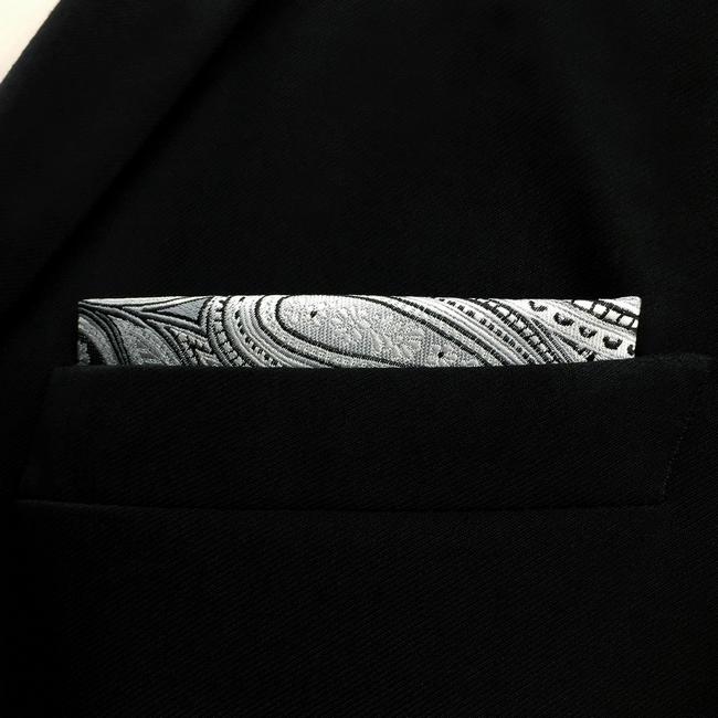 shlax & wing KH7 Grey Black Paisley Pocket Square Mens Neckties Jacquard Woven Hanky Oferta especial