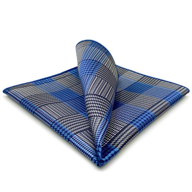 shlax & wing FH23 Checked Blue Gray Plaids Pocket Square Mens Neckties Jacquard Woven Hanky