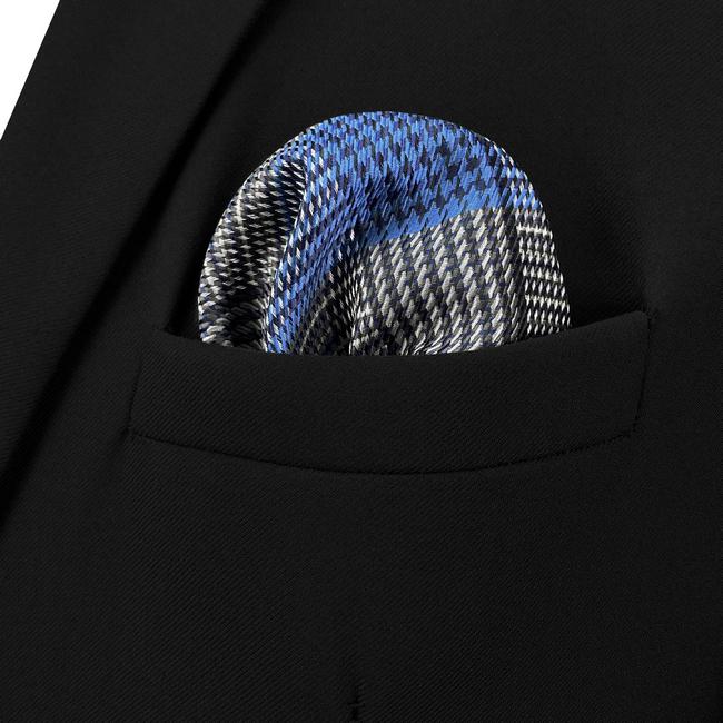 shlax & wing FH23 Checked Blue Gray Plaids Pocket Square Mens Neckties Jacquard Woven Hanky Envío gratis