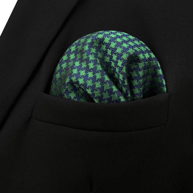 shlax & wing FH24 Green Blue Houndstooth Pocket Square Mens Neckties Jacquard Woven Hanky Últimos 3 días