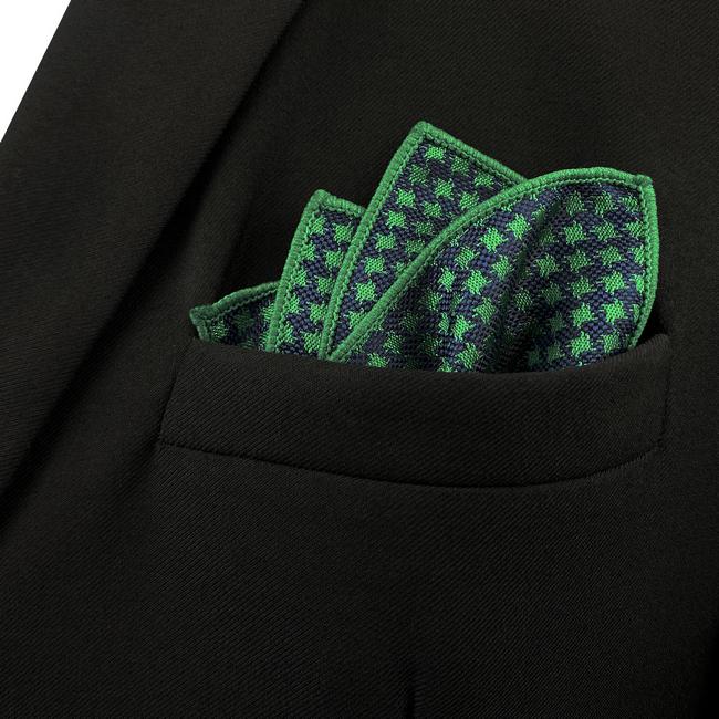 shlax & wing FH24 Green Blue Houndstooth Pocket Square Mens Neckties Jacquard Woven Hanky Últimos 3 días