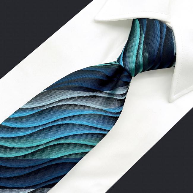 shlax & wing Y23 Turquoise Multicolor Ripple Abstract Classic Silk Mens Necktie Bow tie Pocket Square Cufflinks Set Superdescuento