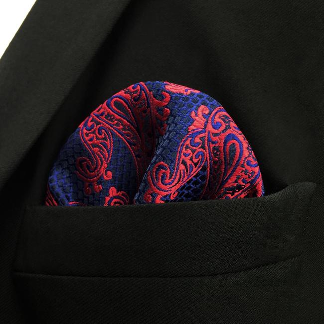 shlax & wing MH15 Floral Paisley Navy Blue Red Crimson Pocket Square Mens Neckties Jacquard Woven Liquidación