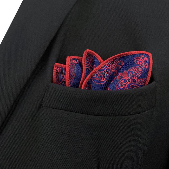 shlax & wing MH15 Floral Paisley Navy Blue Red Crimson Pocket Square Mens Neckties Jacquard Woven Liquidación
