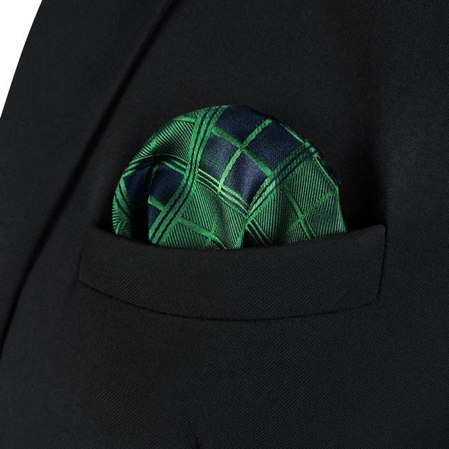 shlax & wing AH92 Checked Green Mens Pocket Square Jacquard Woven Classic Groom Business Envío internacional gratuito