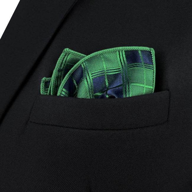 shlax & wing AH92 Checked Green Mens Pocket Square Jacquard Woven Classic Groom Business Envío internacional gratuito