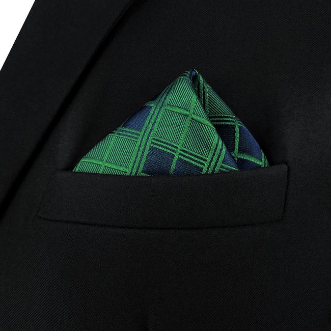 shlax & wing AH92 Checked Green Mens Pocket Square Jacquard Woven Classic Groom Business Envío internacional gratuito