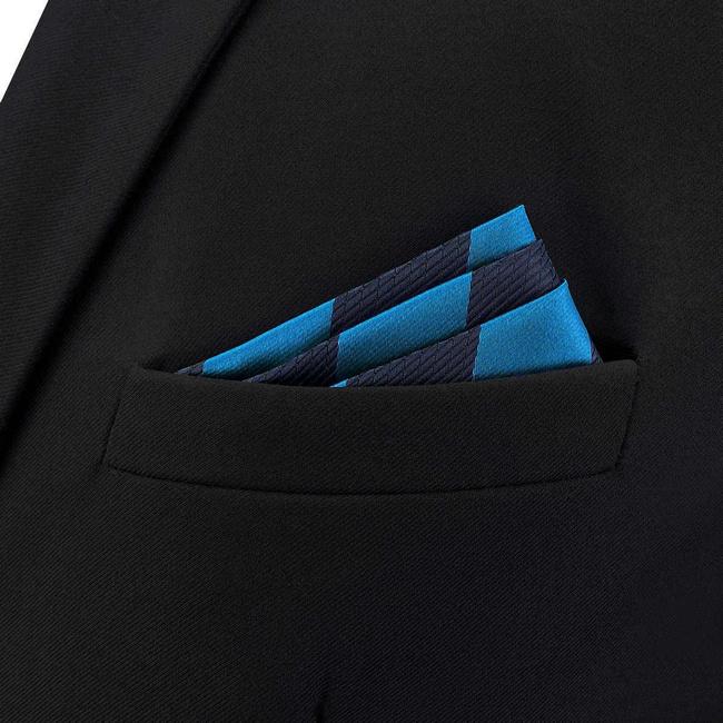 shlax & wing BH39 Deep Blue Cerulean Striped Mens Pocket Square Fashion Party Classic Gift Tienda de fábrica