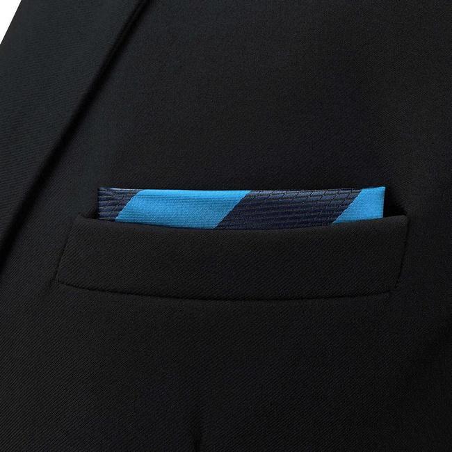 shlax & wing BH39 Deep Blue Cerulean Striped Mens Pocket Square Fashion Party Classic Gift Tienda de fábrica