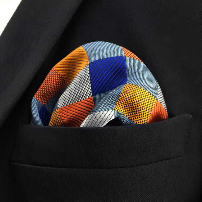 shlax & wing MH17 Checked Multicolor Pocket Square Mens Neckties Jacquard Woven Limitado a 3 días