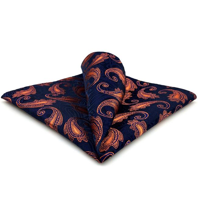 shlax & wing MH25 Paisley Navy Blue Orang Apricot Pocket Square Mens Neckties Jacquard Woven Ahorra y exporta
