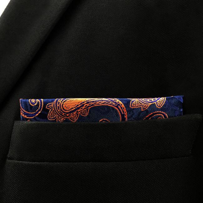 shlax & wing MH25 Paisley Navy Blue Orang Apricot Pocket Square Mens Neckties Jacquard Woven Ahorra y exporta