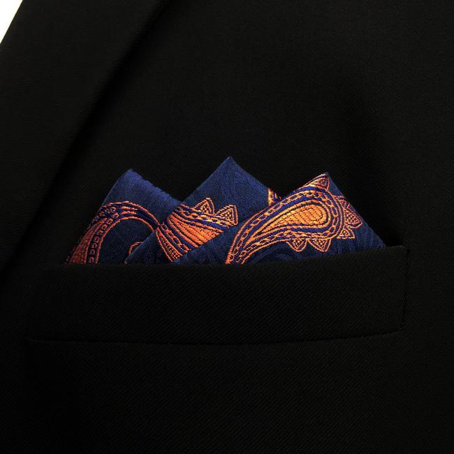 shlax & wing MH25 Paisley Navy Blue Orang Apricot Pocket Square Mens Neckties Jacquard Woven Ahorra y exporta