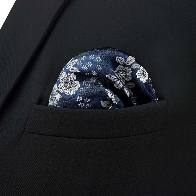 shlax & wing BH45 Navy Blue Floral Men’s Pocket Square Classic Fashion Handkerchief Acceossories Wedding En oferta