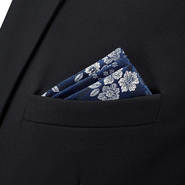 shlax & wing BH45 Navy Blue Floral Men’s Pocket Square Classic Fashion Handkerchief Acceossories Wedding En oferta
