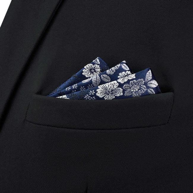 shlax & wing BH45 Navy Blue Floral Men’s Pocket Square Classic Fashion Handkerchief Acceossories Wedding En oferta
