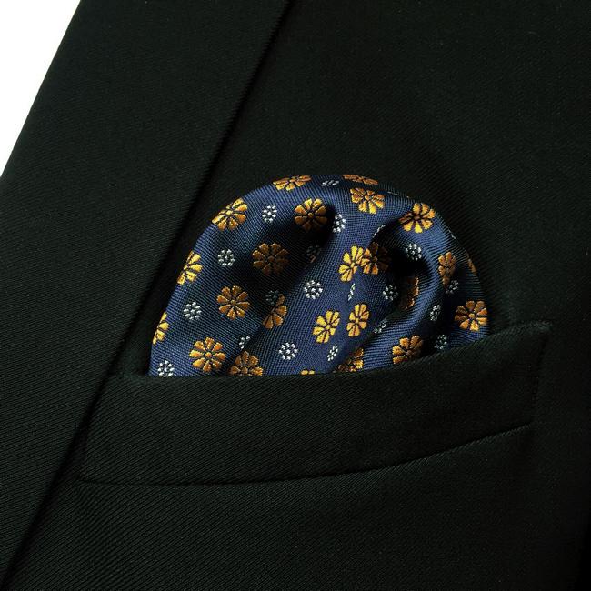 shlax & wing FH18 Blue Gold Floral Mens Pocket Square Classic Fashion Handkerchief Acceossories Wedding Rebajas de fábrica