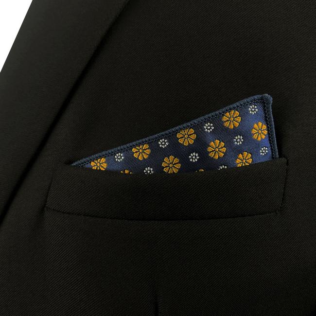 shlax & wing FH18 Blue Gold Floral Mens Pocket Square Classic Fashion Handkerchief Acceossories Wedding Rebajas de fábrica