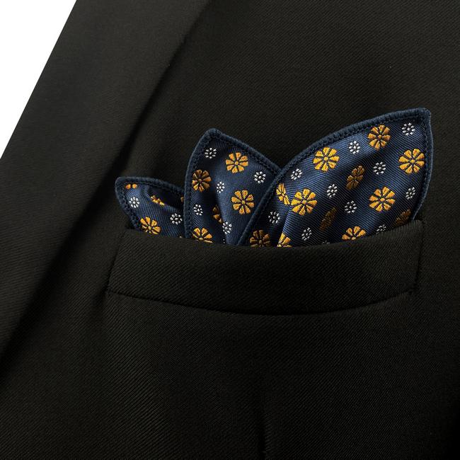shlax & wing FH18 Blue Gold Floral Mens Pocket Square Classic Fashion Handkerchief Acceossories Wedding Rebajas de fábrica