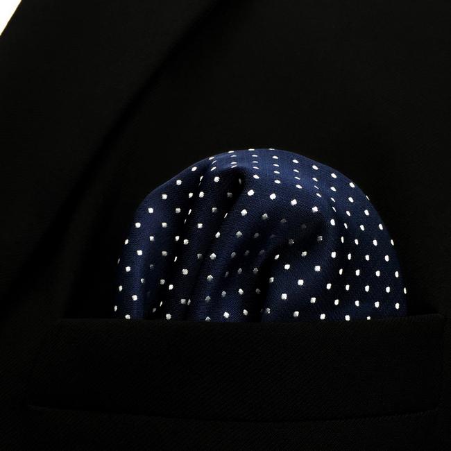 shlax & wing MH6 Dots Navy Dark Blue White Pocket Square Mens Neckties Jacquard Woven Los más vendidos
