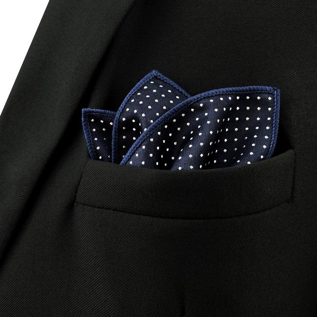 shlax & wing MH6 Dots Navy Dark Blue White Pocket Square Mens Neckties Jacquard Woven Los más vendidos