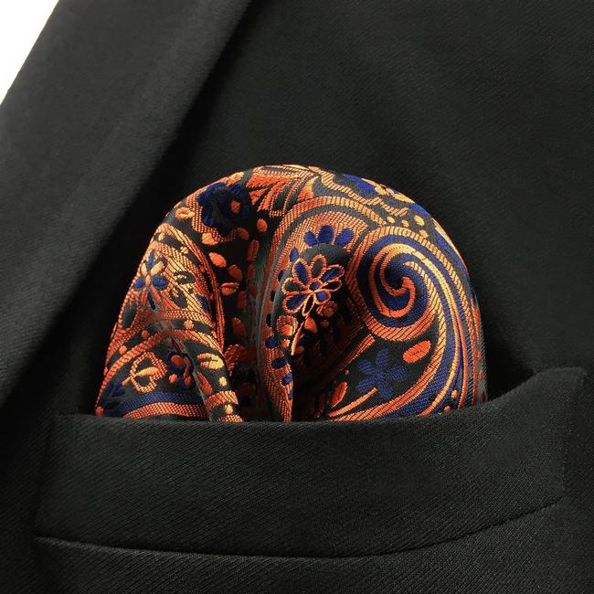 shlax & wing PH18 Paisley Red Orange orangered Blue Black Pocket Square Mens Neckties Jacquard Woven Tienda