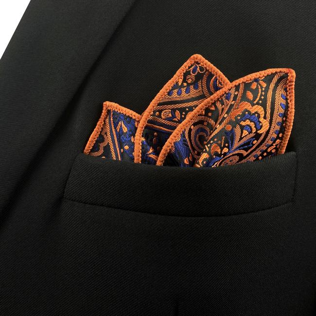 shlax & wing PH18 Paisley Red Orange orangered Blue Black Pocket Square Mens Neckties Jacquard Woven Tienda