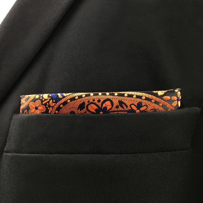 shlax & wing PH18 Paisley Red Orange orangered Blue Black Pocket Square Mens Neckties Jacquard Woven Tienda