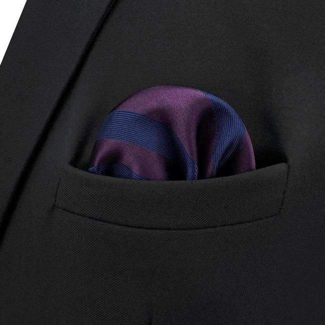 shlax & wing BH49 Grape Purple Navy Blue Striped Mens Pocket Square Fashion Party Handkerchief Gift Rebajas online