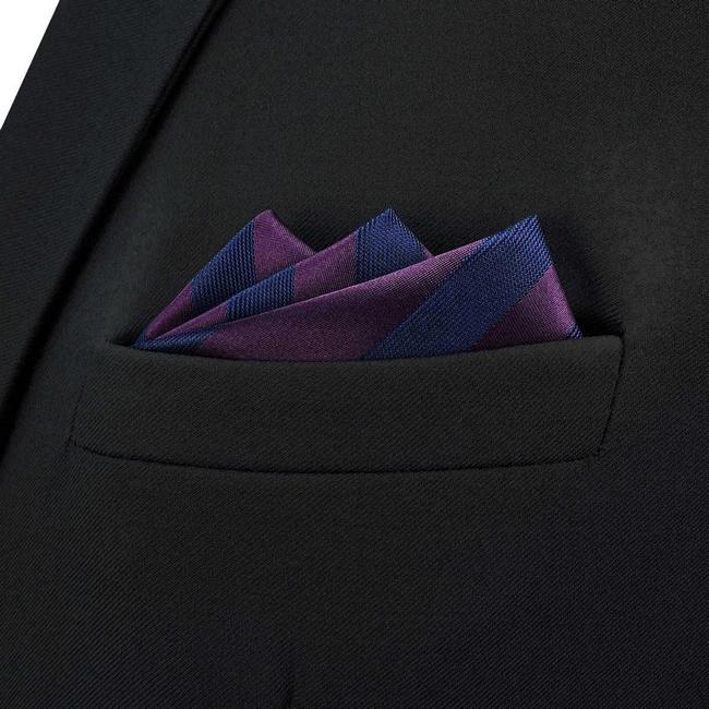 shlax & wing BH49 Grape Purple Navy Blue Striped Mens Pocket Square Fashion Party Handkerchief Gift Rebajas online