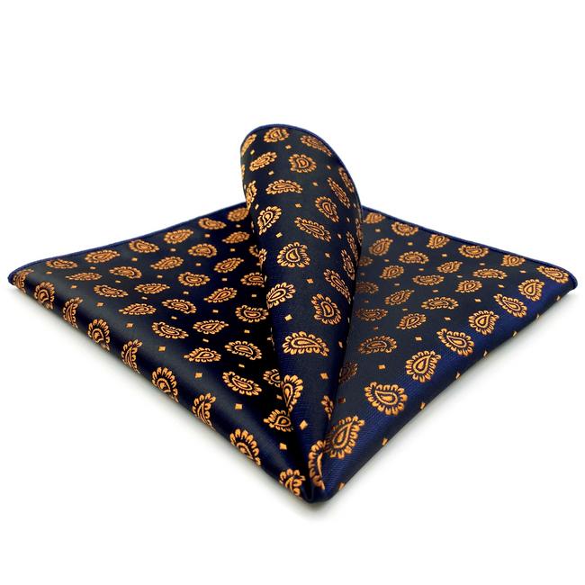 shlax & wing JH12 Navy Blue Gold Paisley Mens Pocket Square Fashion Party Handkerchief For Suit Jacket Jacquard Hanky Promoción trimestral