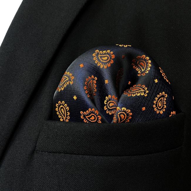shlax & wing JH12 Navy Blue Gold Paisley Mens Pocket Square Fashion Party Handkerchief For Suit Jacket Jacquard Hanky Promoción trimestral