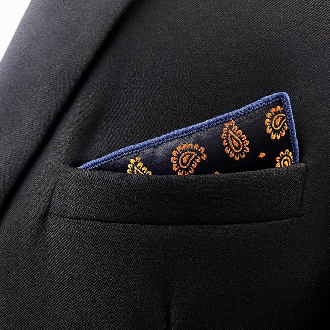 shlax & wing JH12 Navy Blue Gold Paisley Mens Pocket Square Fashion Party Handkerchief For Suit Jacket Jacquard Hanky Promoción trimestral