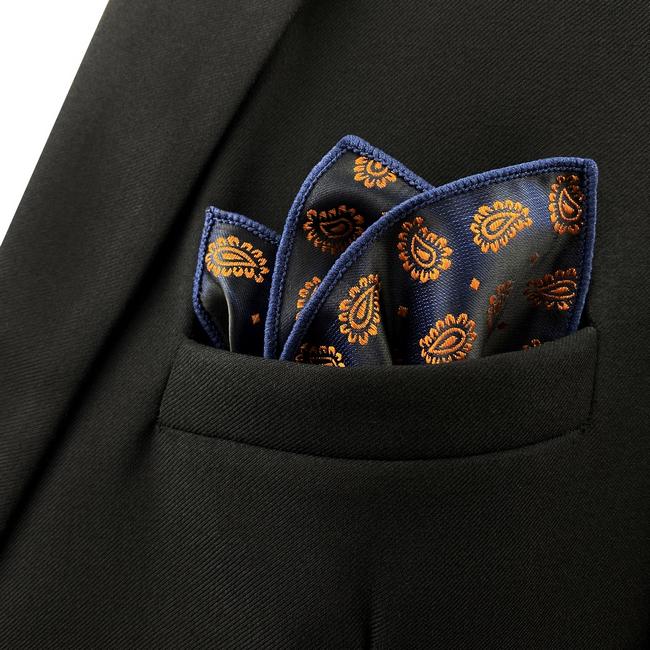 shlax & wing JH12 Navy Blue Gold Paisley Mens Pocket Square Fashion Party Handkerchief For Suit Jacket Jacquard Hanky Promoción trimestral