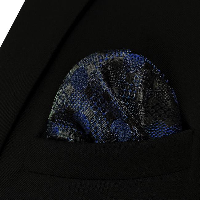shlax & wing JH14 Navy Blue Pattern Mens Pocket Square Novelty Business Hanky Groom Party Handkerchief Accessories Superdescuento