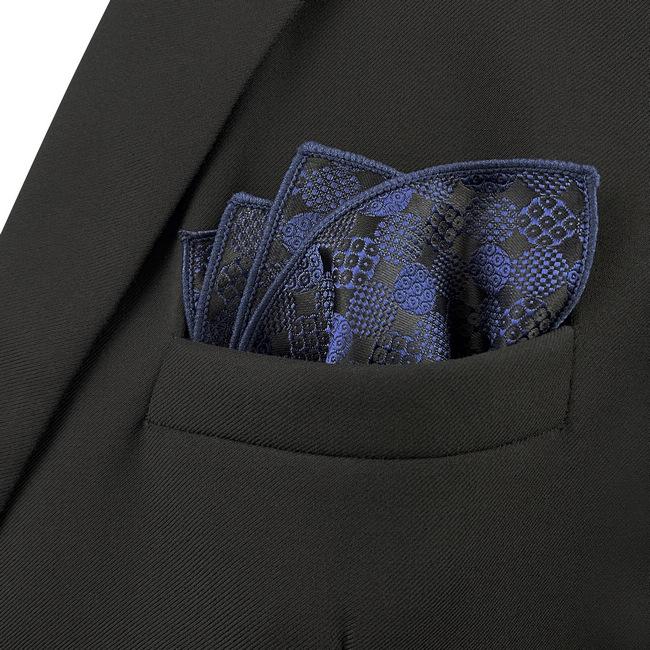 shlax & wing JH14 Navy Blue Pattern Mens Pocket Square Novelty Business Hanky Groom Party Handkerchief Accessories Superdescuento