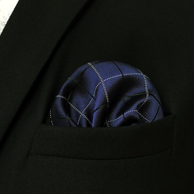 shlax & wing JH22 Navy Blue Checkes Mens Pocket Square Classic Business Hanky Brand New Dress Hanky Groom Limitado a 3 días