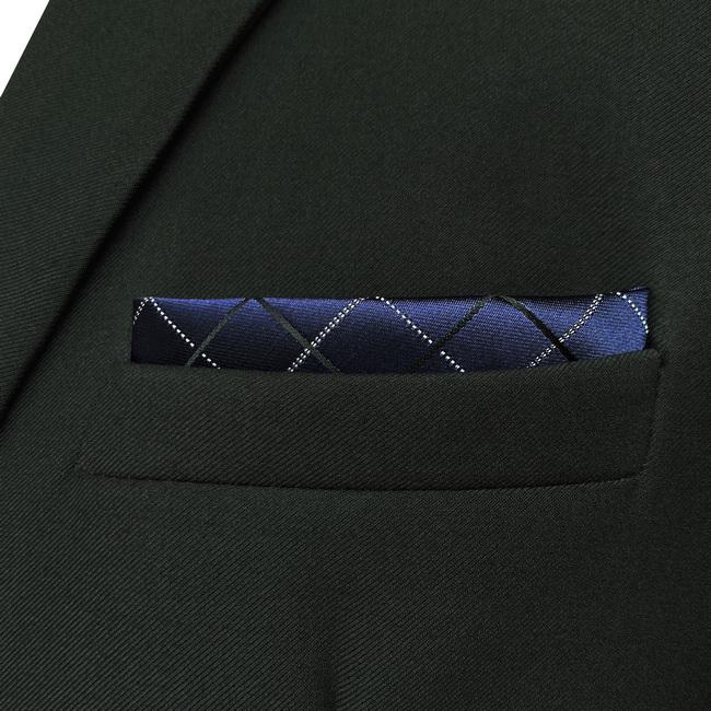 shlax & wing JH22 Navy Blue Checkes Mens Pocket Square Classic Business Hanky Brand New Dress Hanky Groom Limitado a 3 días