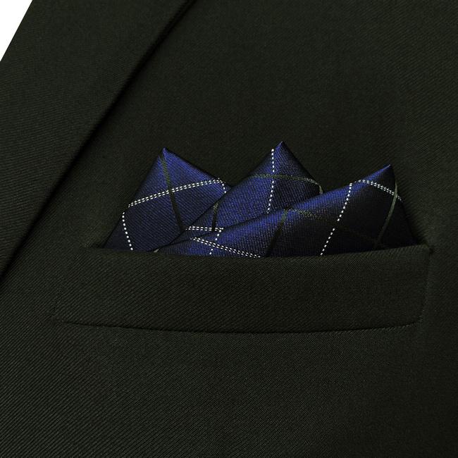 shlax & wing JH22 Navy Blue Checkes Mens Pocket Square Classic Business Hanky Brand New Dress Hanky Groom Limitado a 3 días
