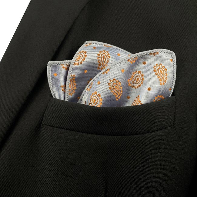 shlax & wing JH26 Light Gray Orange Paisley Mens Pocket Square Classic Business Handkerchief Fashion Wedding Hanky Precios de Black Friday